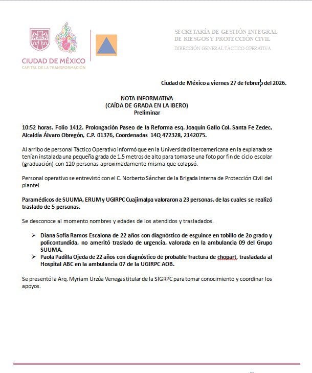 Una estudiante presentaría fractura tras accidente en la Ibero