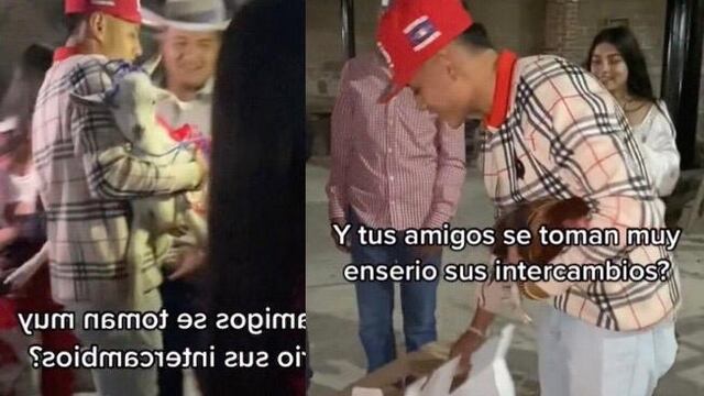 Amigos se regalan un gallo y una cabra en intercambio
