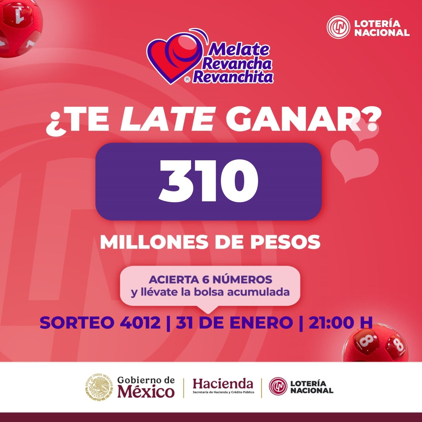 Resultados Sorteo Melate, Revancha y Revanchita 4012 de Lotería Nacional: Estos son los números ganadores