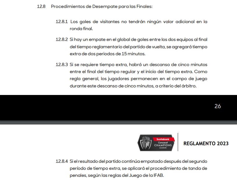 Reglamento en la final de la Concachampions