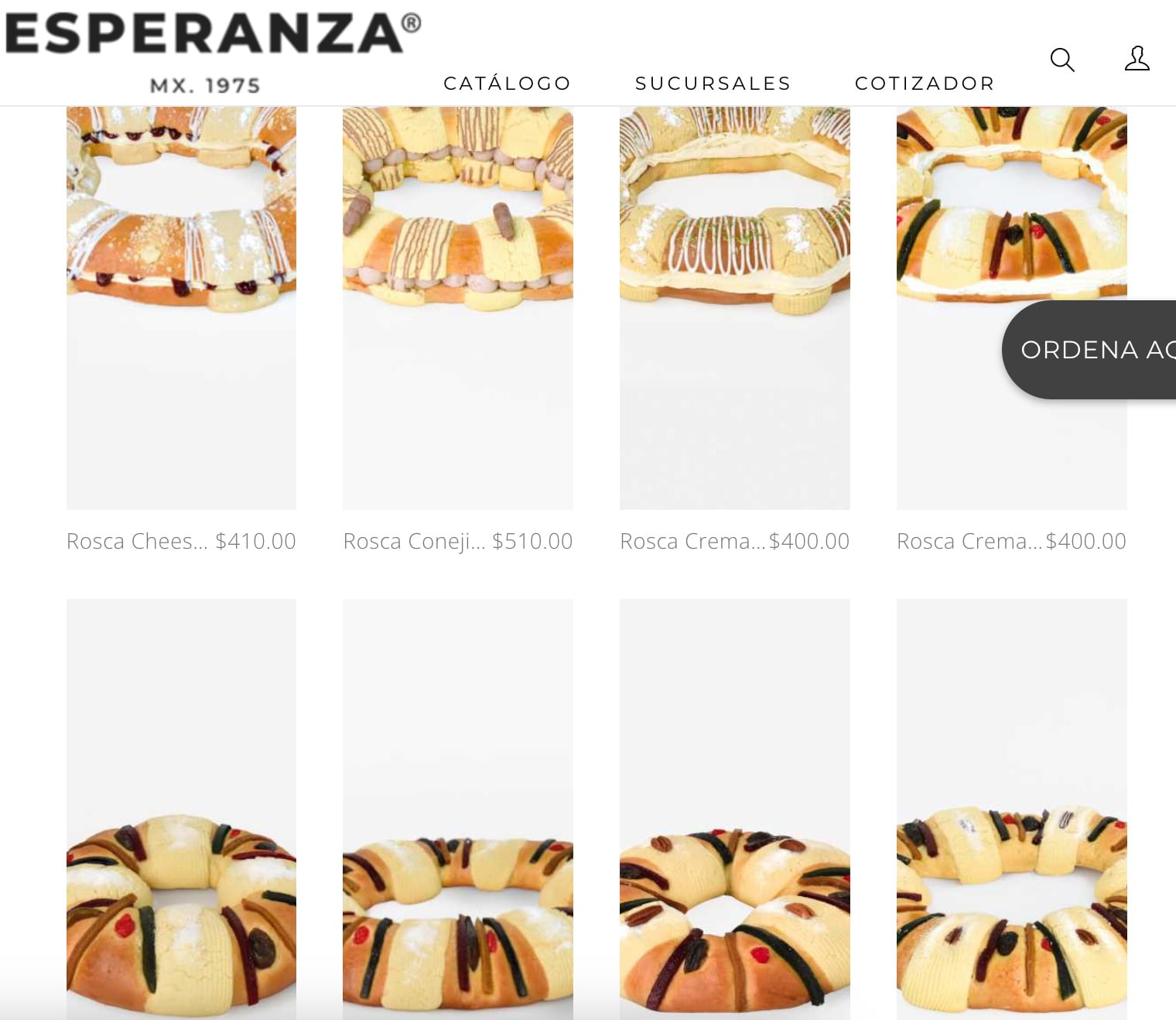 Precios de todos los tamaños de la Rosca de Reyes La Esperanza