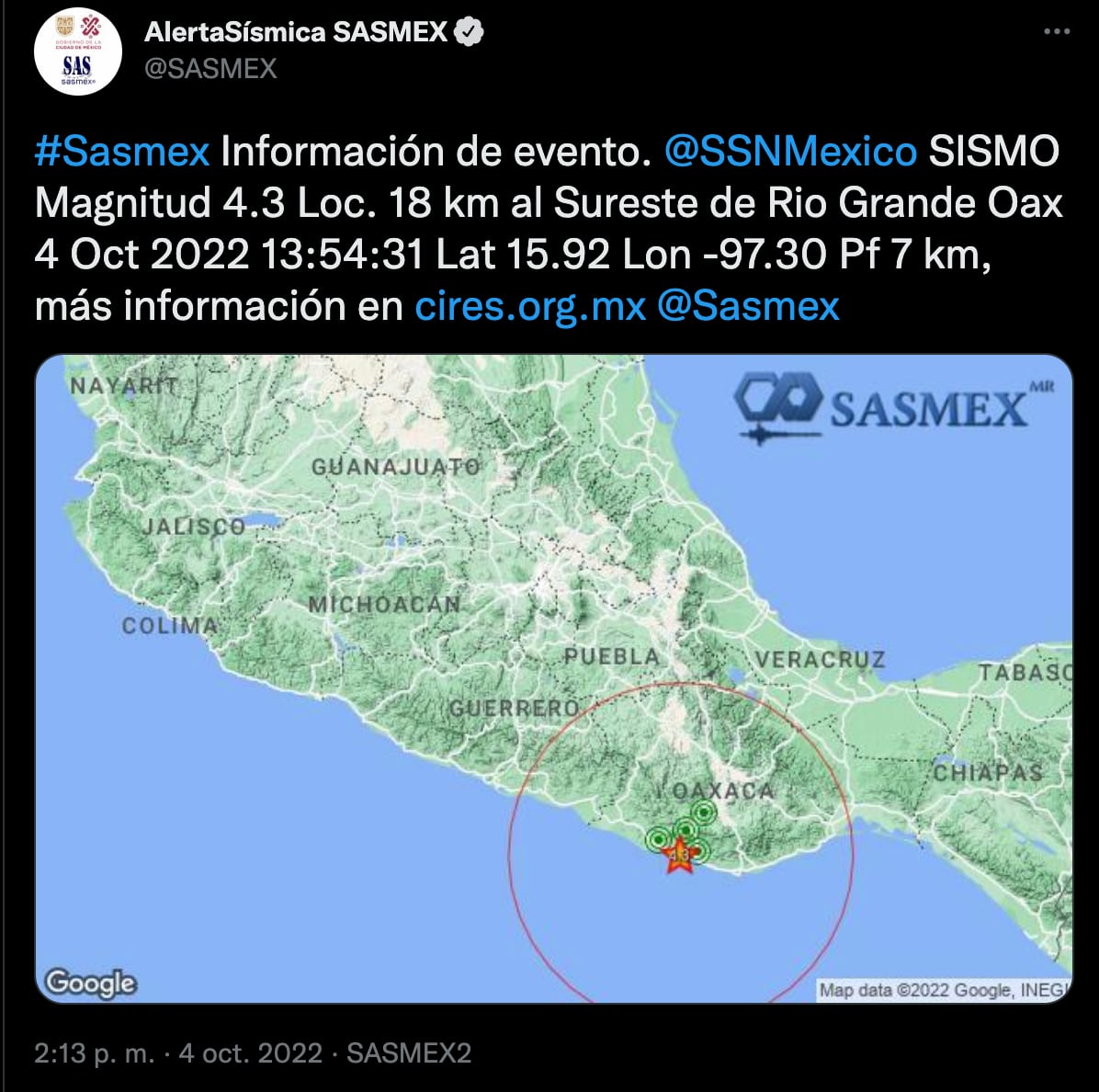 Sismo hoy magnitud 4.3 sacude Oaxaca; no ameritó alerta sísmica