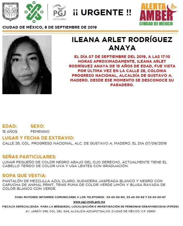 Ileana Arlet Rodríguez Anaya Alerta Amber