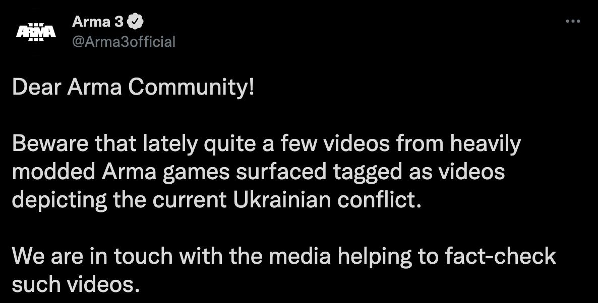Comunicado Arma 3 sobre videos de Ucrania