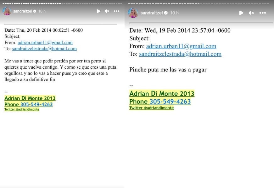 Adrián Di Monte amenaza a Sandra Itzel, su exesposa