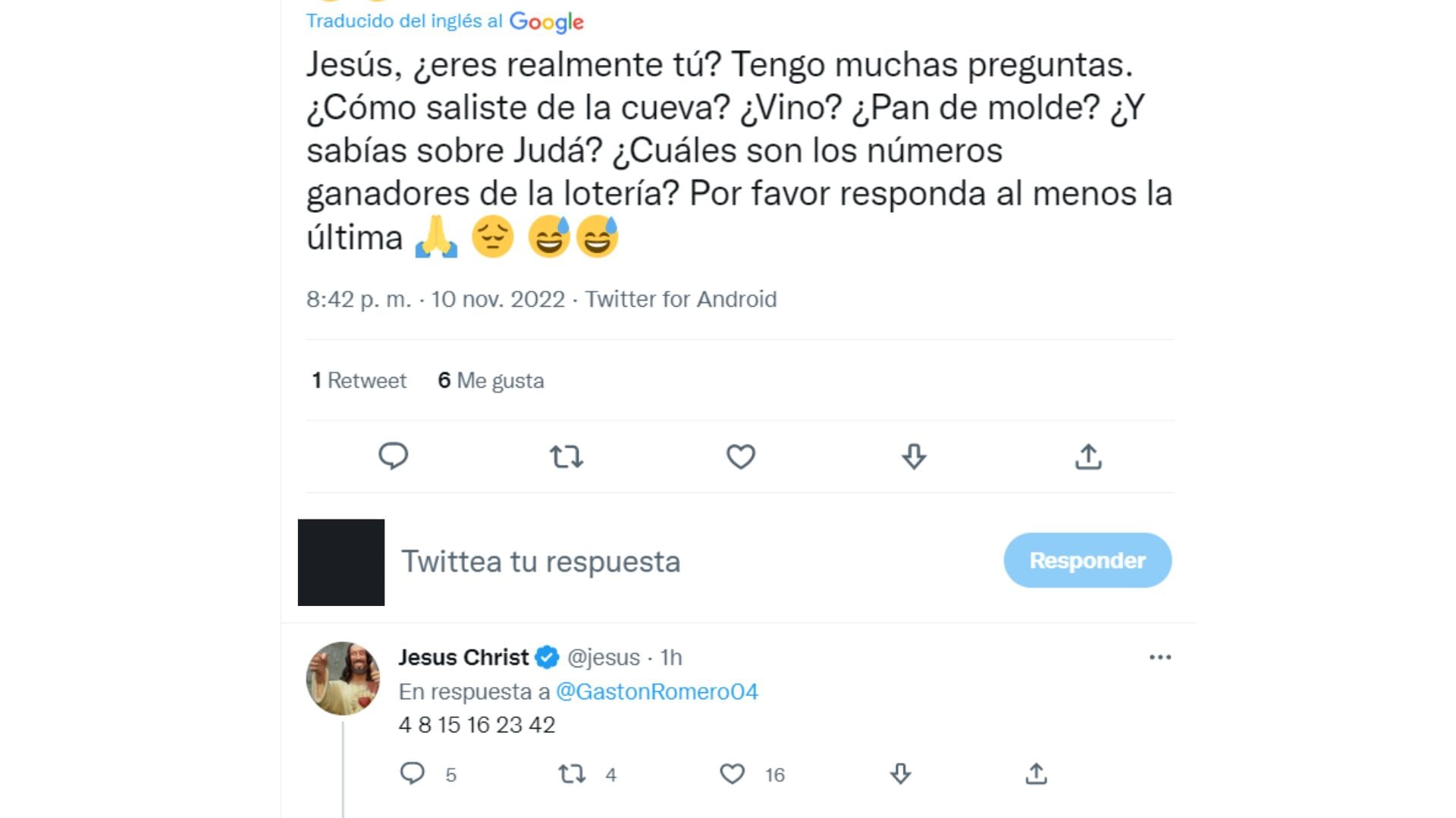 Reacciones en la cuenta verificada de Jesucristo