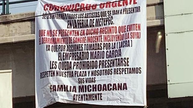 Mantas amenazando a artistas de la Feria de Metepec