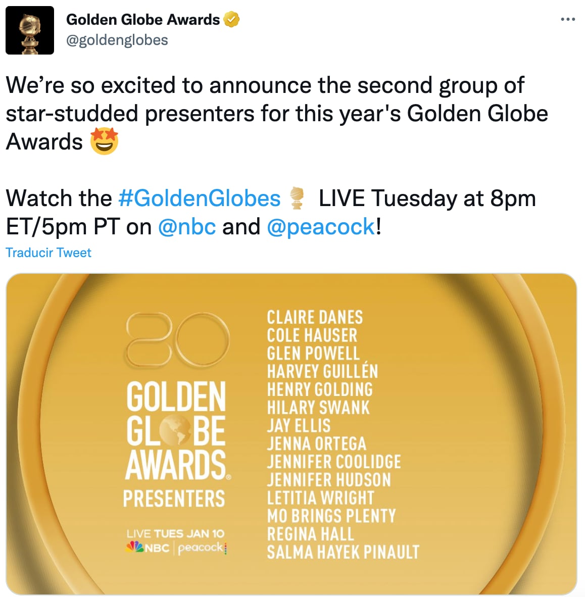 Salma Hayek será conductora en los Globos de Oro 2023, pero TNT Latinoamérica no lo transmitirá