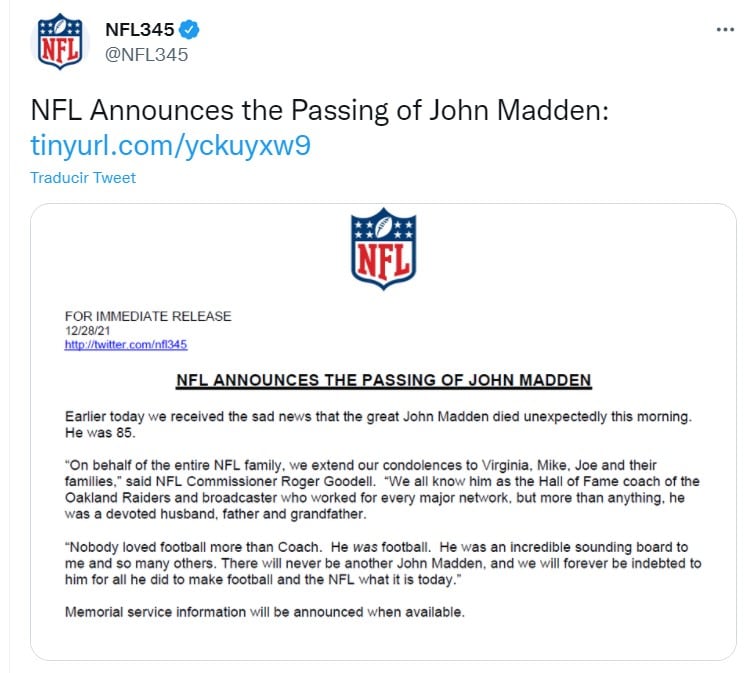 Comunicado de la NFL