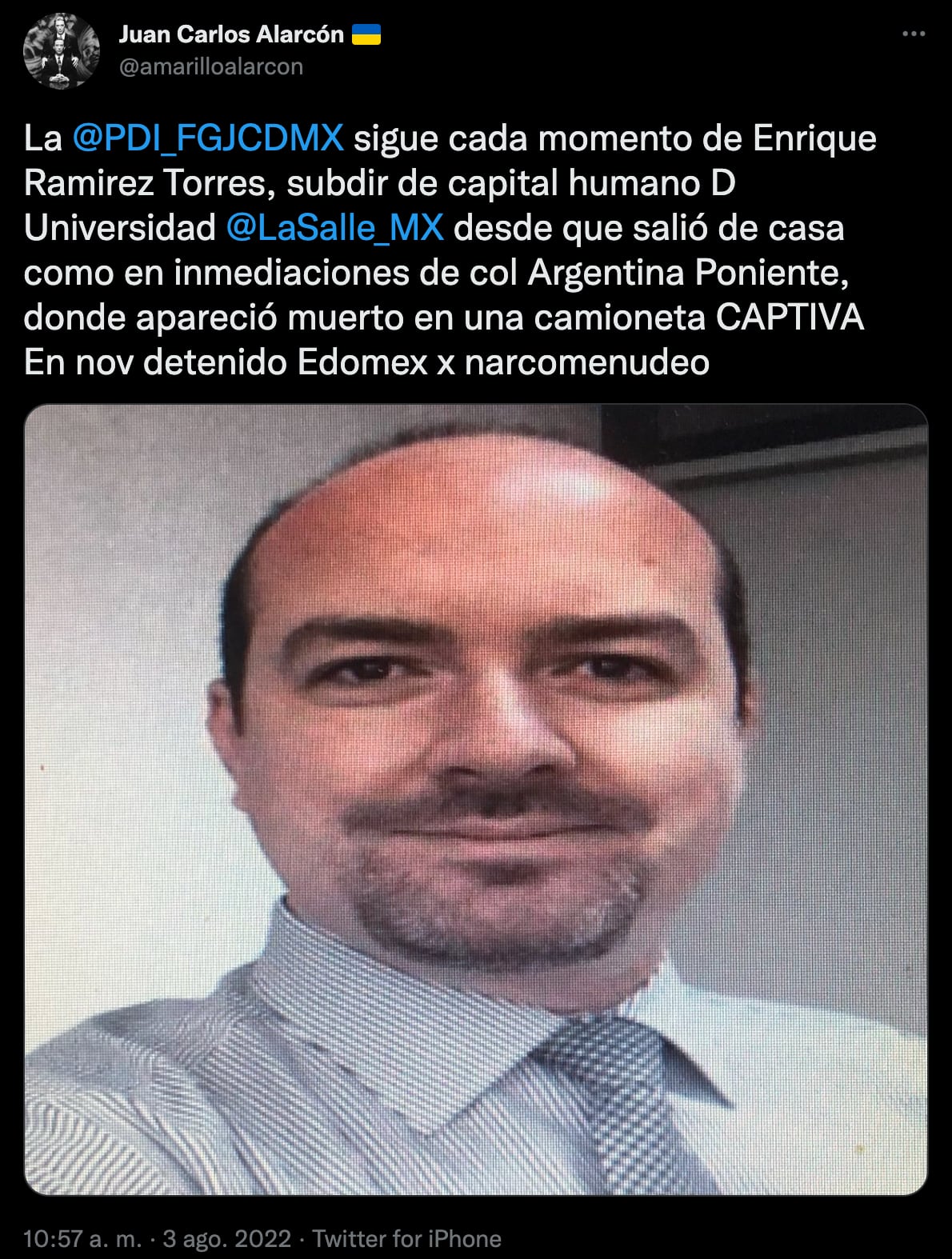 Enrique Ramírez Torres, directivo de La Salle, fue encontrado asesinado en la alcaldía Miguel Hidalgo