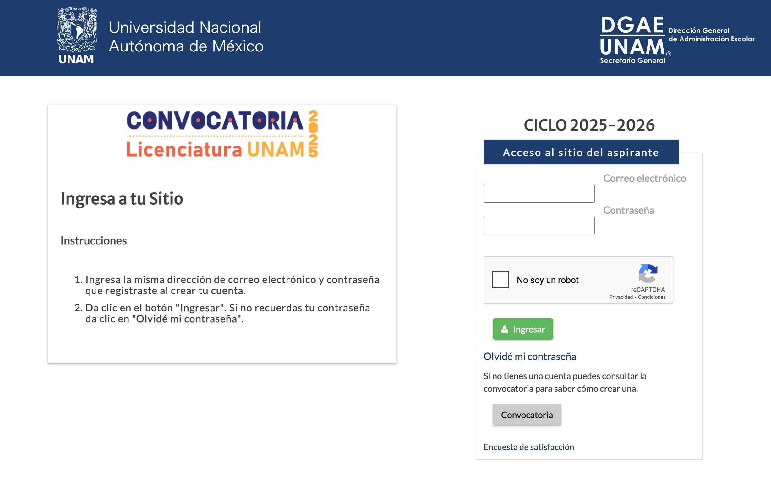 Sitio del aspirante UNAM