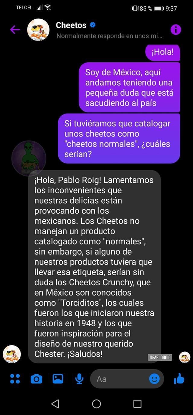 Discusión sobre cheetos normales.