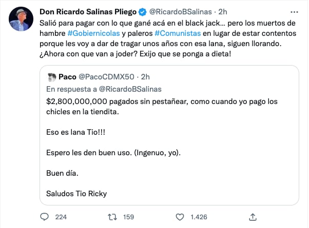 Ricardo Salinas Pliego paga deuda al SAT
