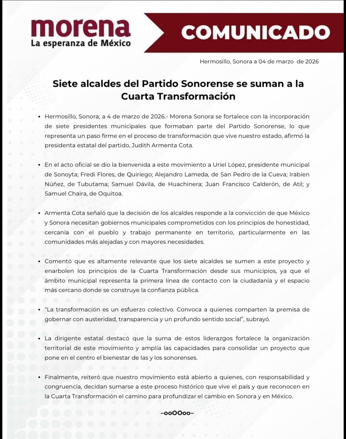 Morena suma 7 alcaldes en Sonora