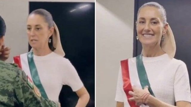 Claudia Sheinbaum se mide la banda presidencial para la toma de protesta del 1 de octubre