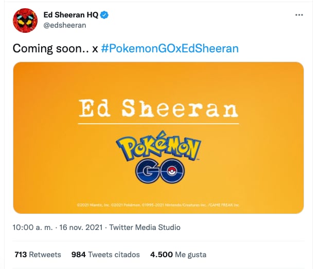 Ed Sheeran anuncia colaboración con Pokémon GO