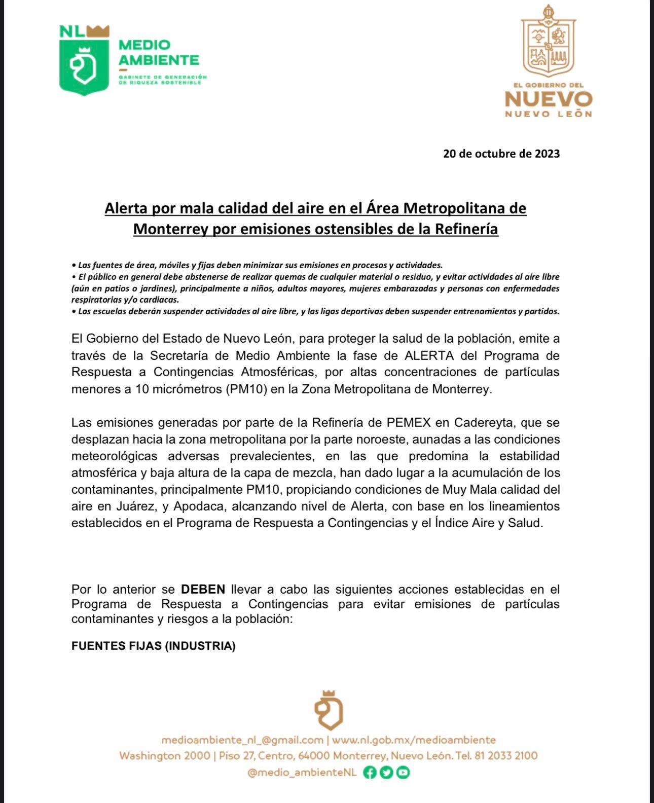 Mala calidad del aire en Nuevo León