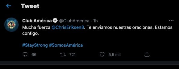 América mandó mensaje a Christian Eriksen
