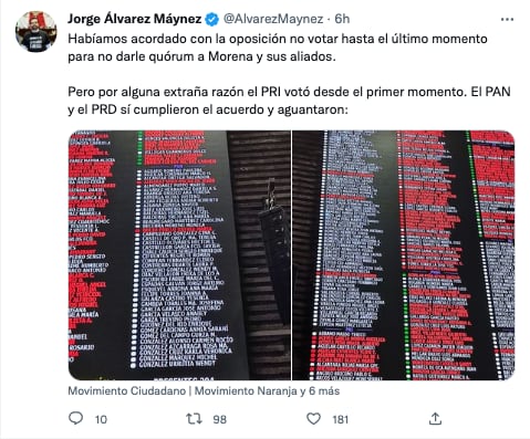 Jorge Álvarez Máynez acusa al PRI de traidor