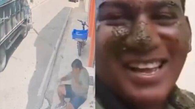 Una vaca le hizo popó encima y sólo le quedó reír con toda la cara embarrada