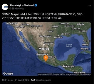 Sismo magnitud 4.2 en Guerrero hoy 21 de enero