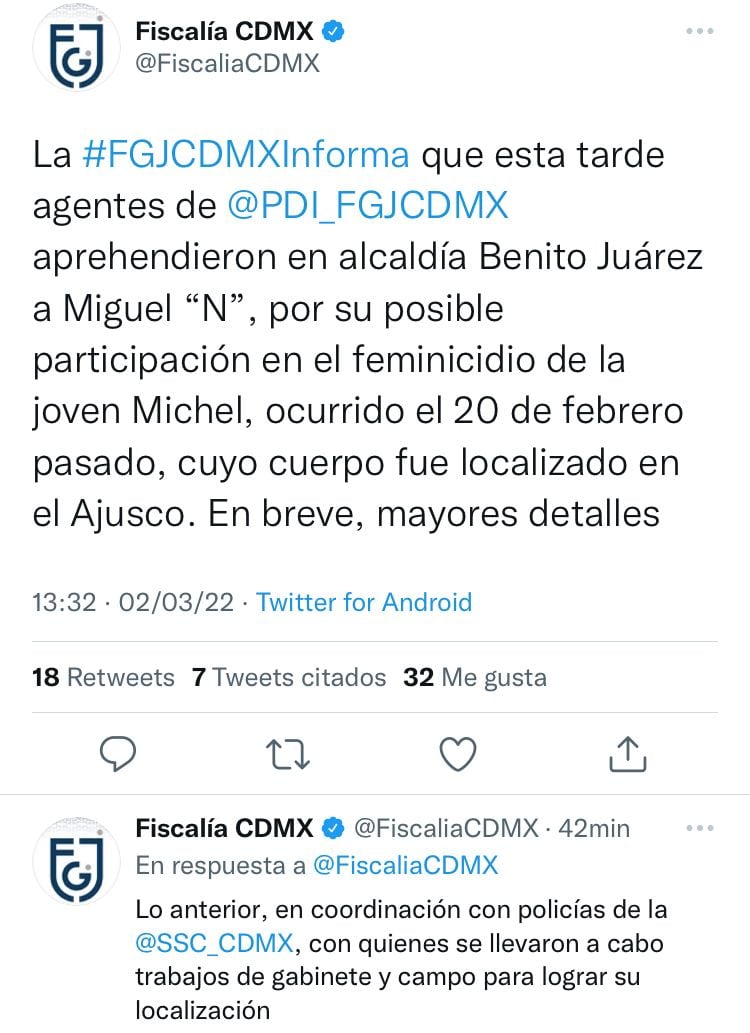 Comunicado de la FGJ-CDMX