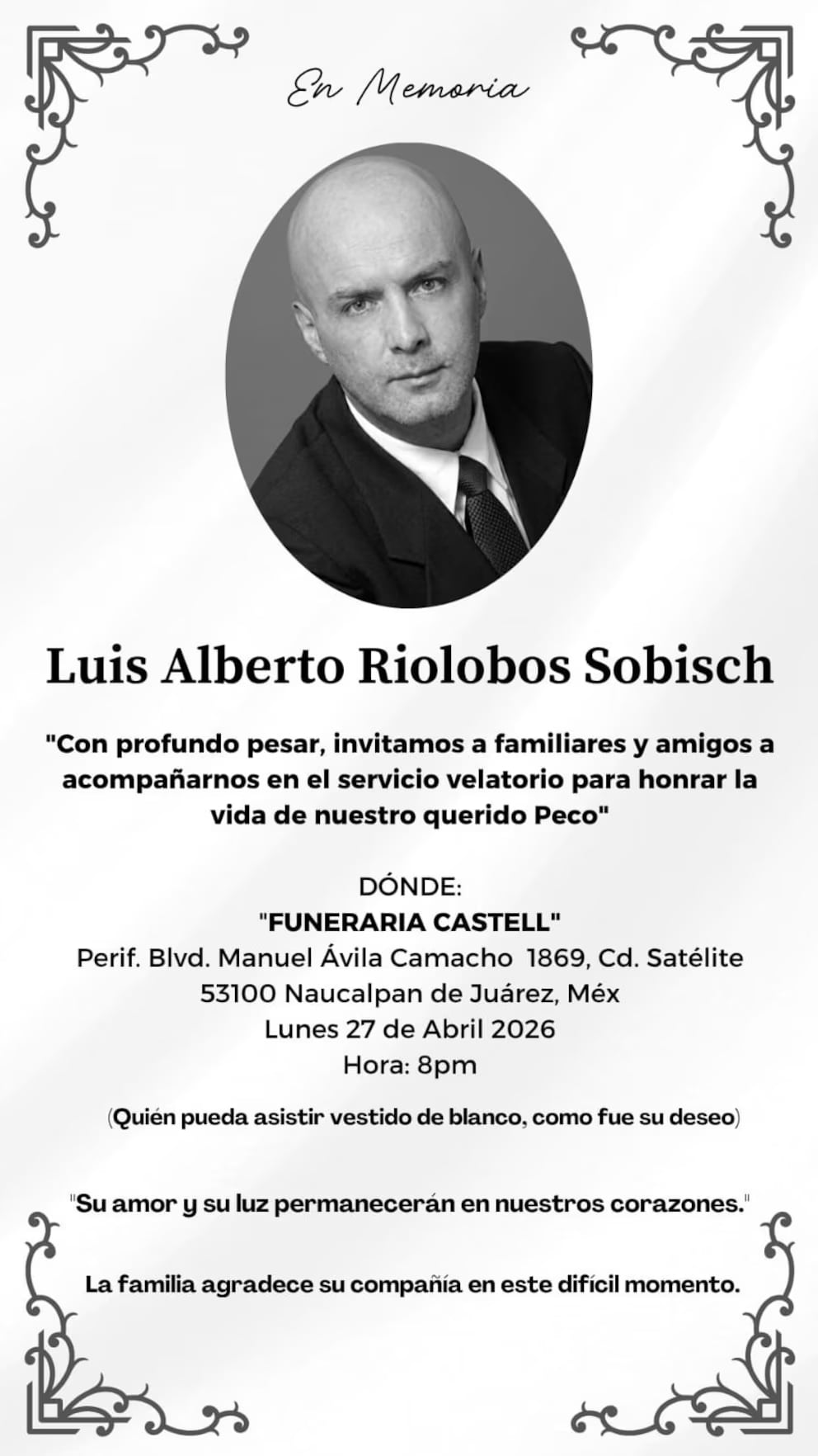 Luis Alberto Riolobos, actor La Rosa de Guadalupe, muere a los 64 años de edad
