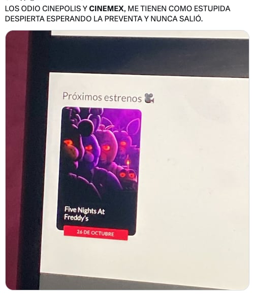 Memes de la preventa de Five Nights at Freddy’s en Cinemex