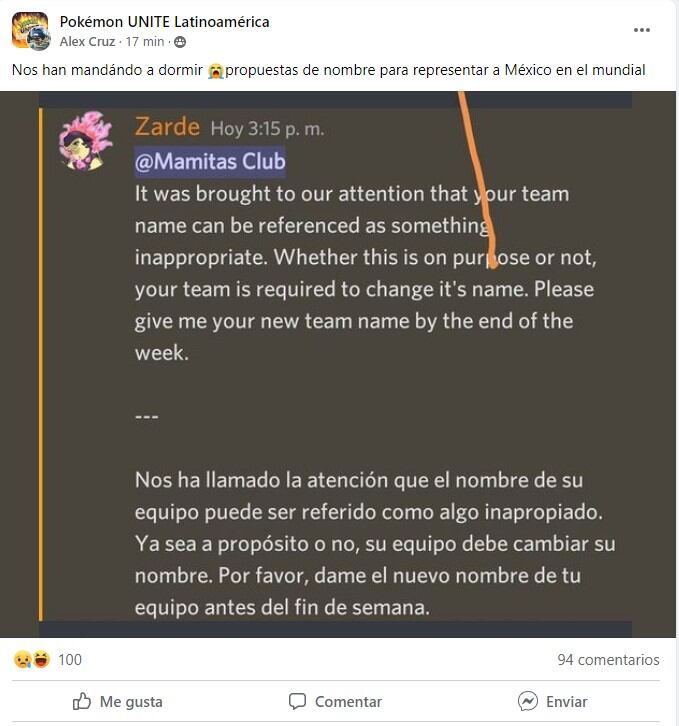 Cambio de nombre Mamitas Club Pokémon Unite