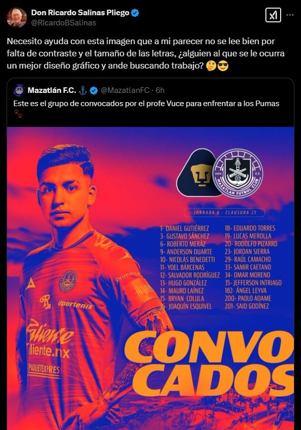 Ricardo Salinas Pliego busca reemplazo para el diseñador gráfico de Mazatlán FC