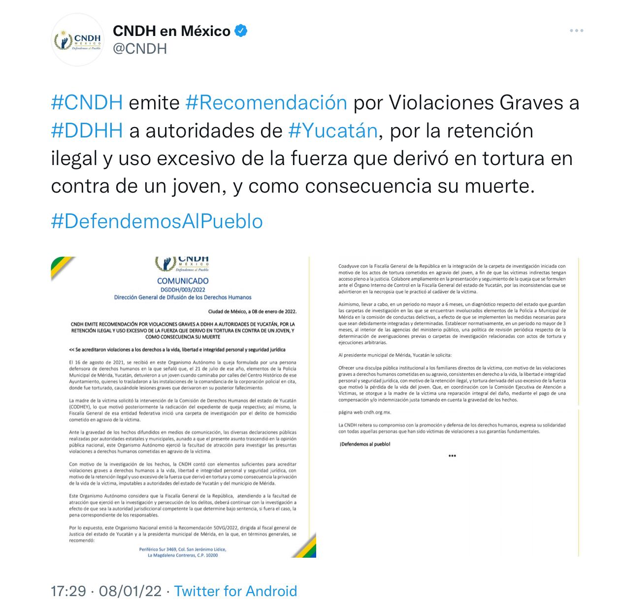 Recomendación de la CNDH