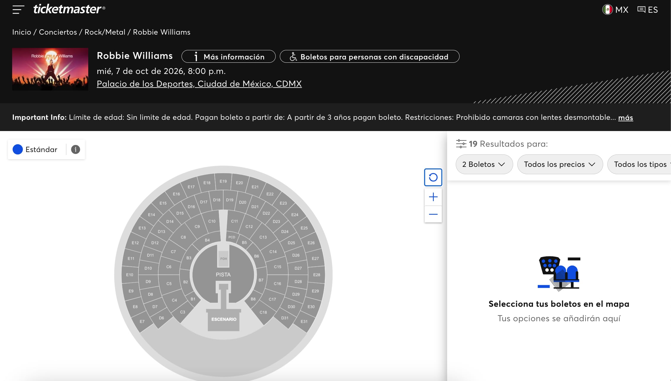 Robbie Williams agota boletos en preventa