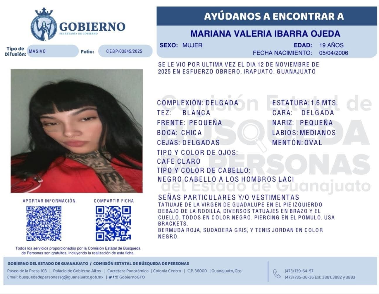 Amnistía Internacional se pronuncia por la desaparición de Mariana Valeria Ibarra
