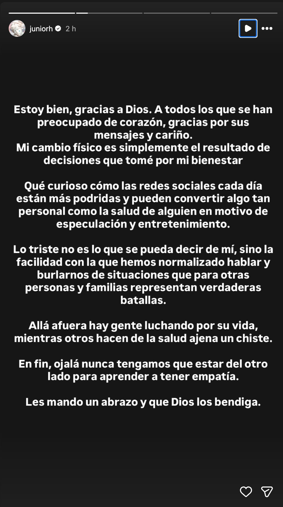 Junior H publica comunicado tras rumores sobre su salud