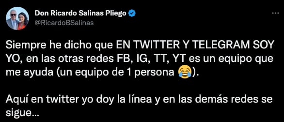 Ricardo Salinas dice que él escribe sus tuits