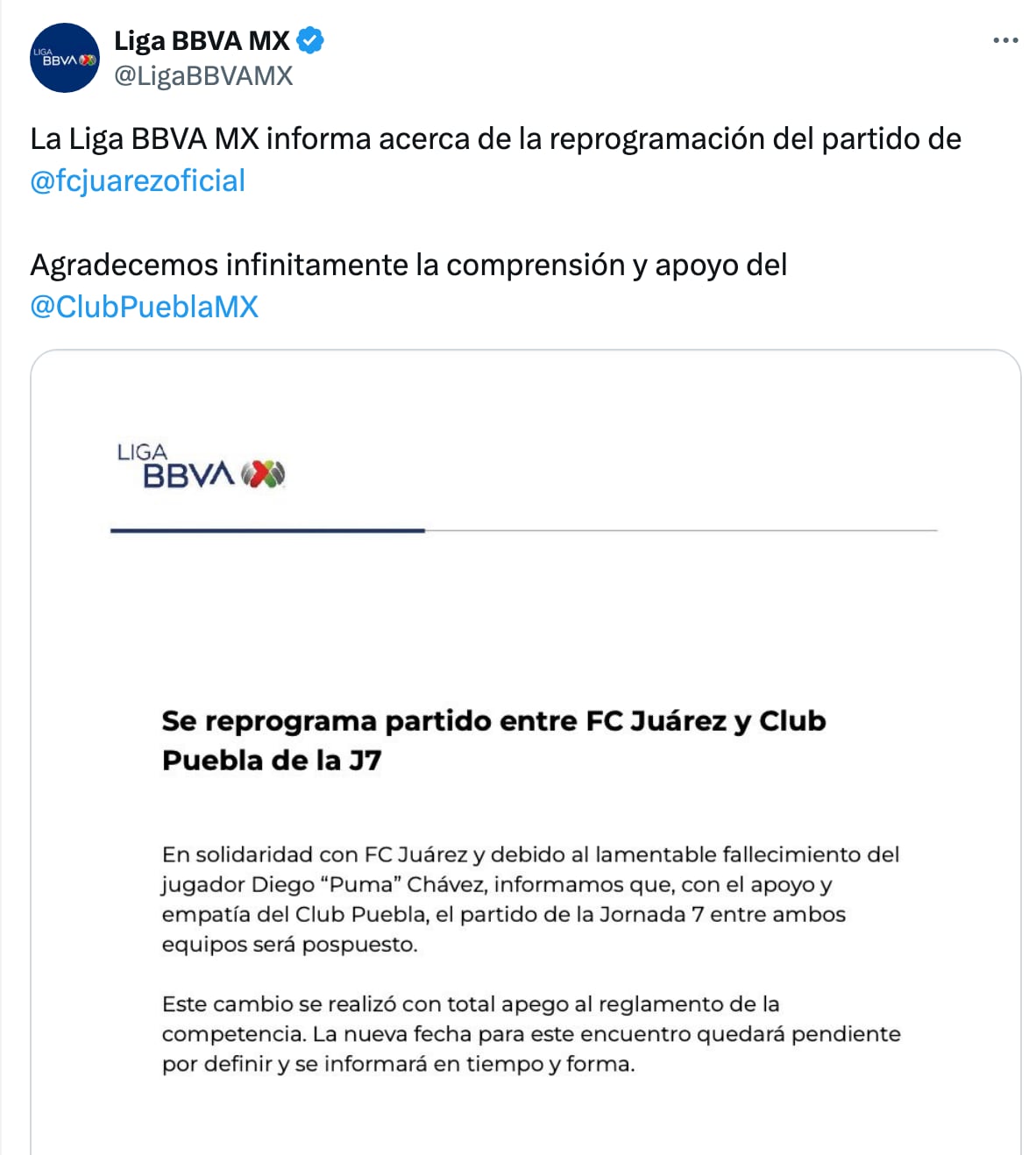 Posponen el Fc Juárez vs Club Puebla tras muerte del Puma Chávez