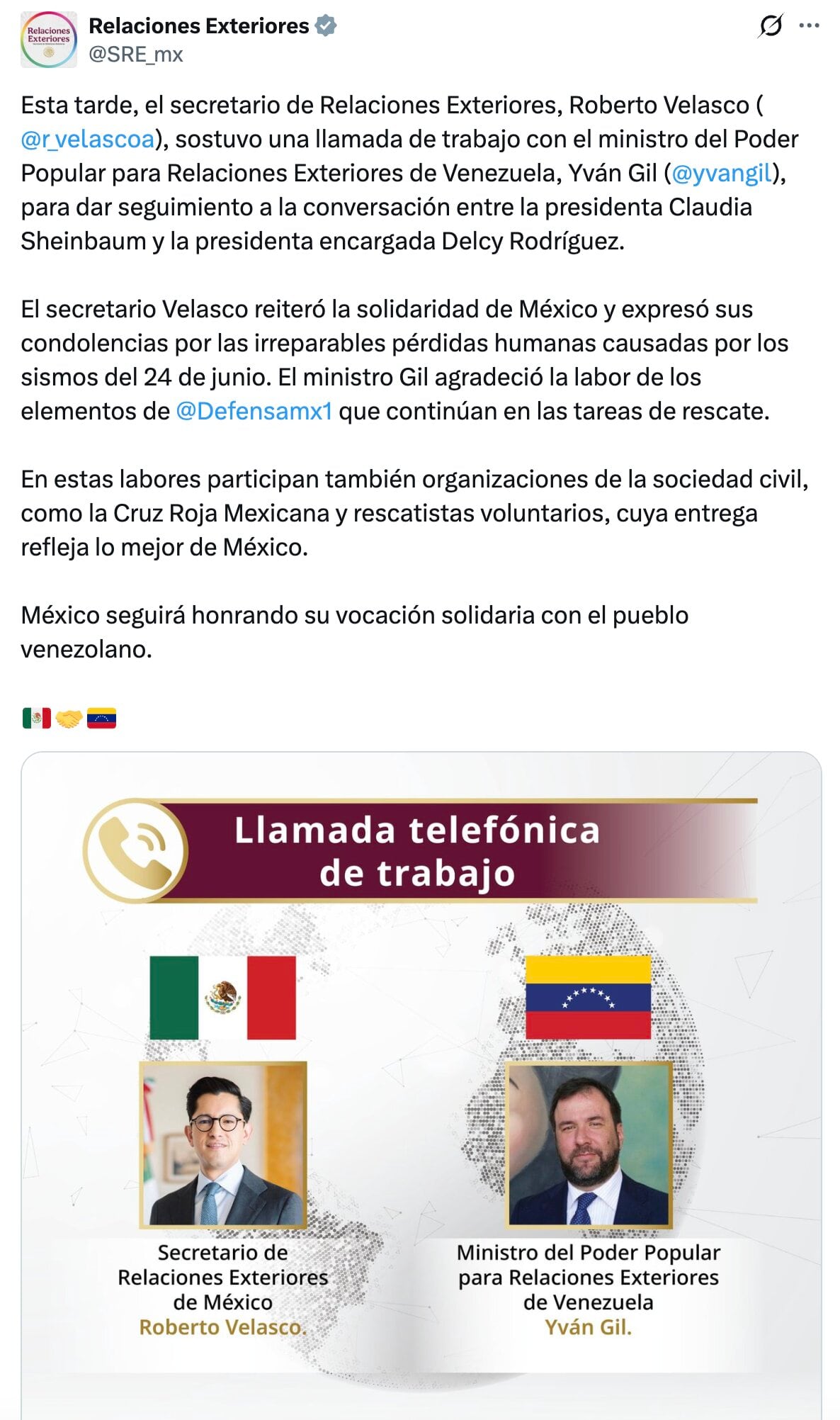 Llamada Roberto Velasco e Yván Gil