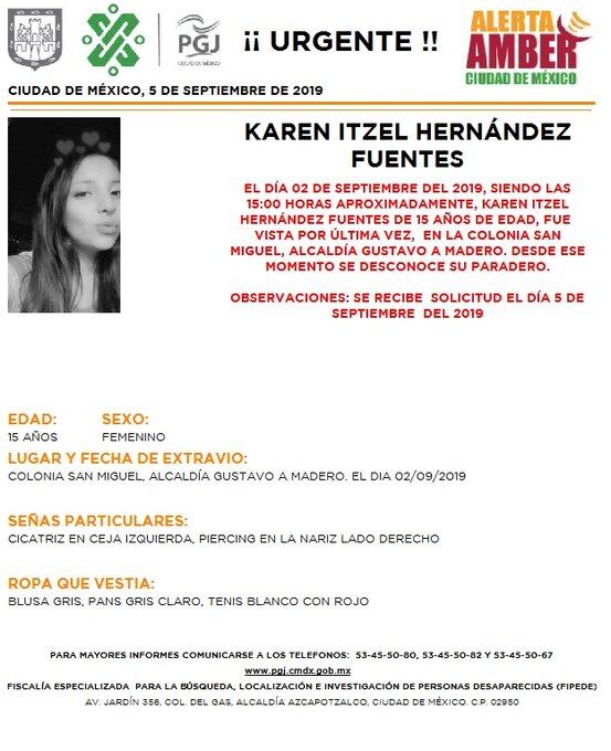 Karen Itzel Hernández Fuentes. Alerta Amber