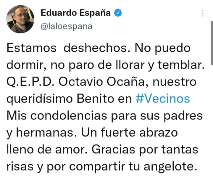 Lalo España sobre la muerte de Octavio Ocaña