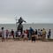 A Yucatán no le gusta esto: Turistas visitan estatua de Poseidón tras paso de huracán Beryl
