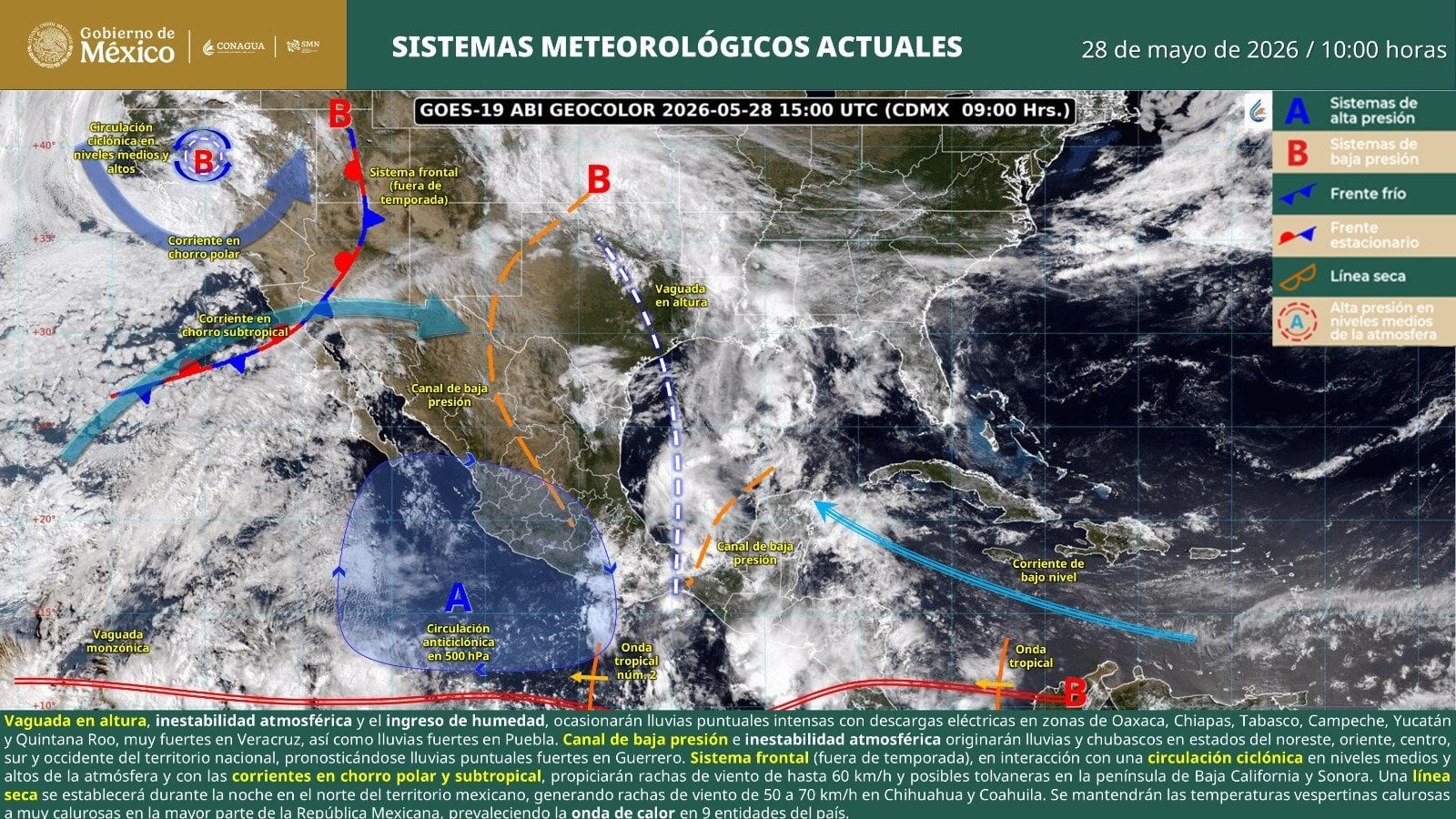 Onda Tropical 2 dejará fuertes lluvias en México