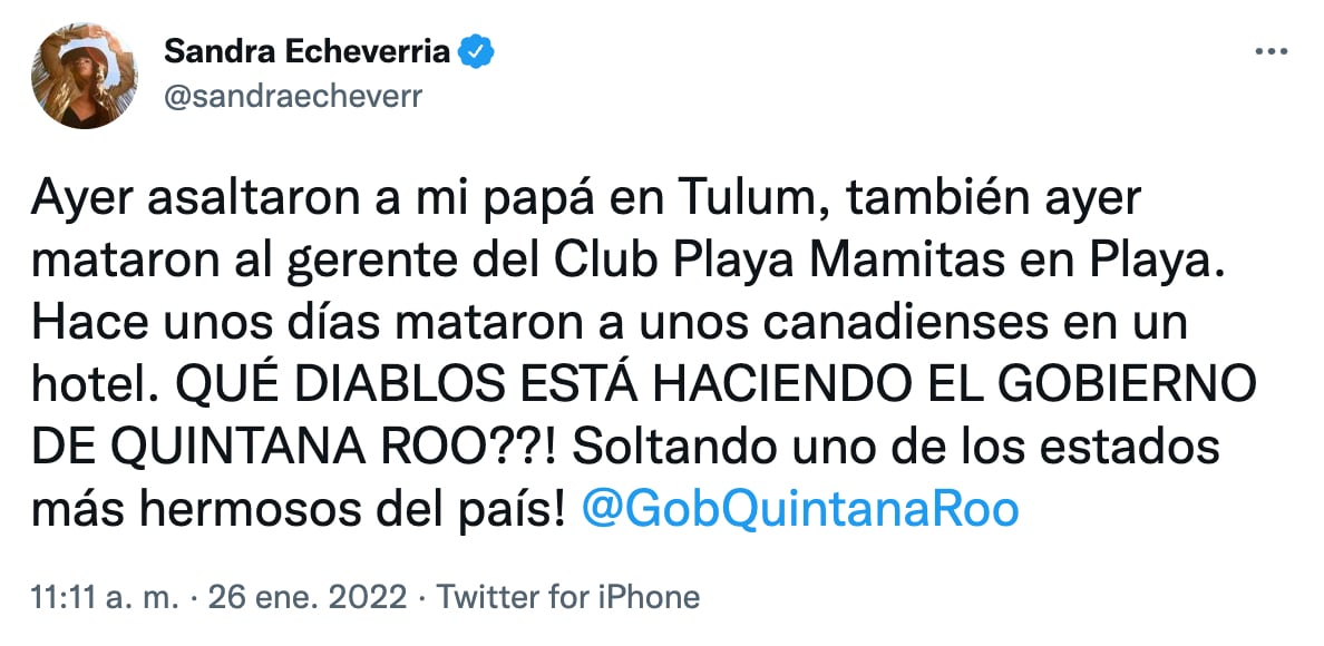Tuit de Sandra Echeverría