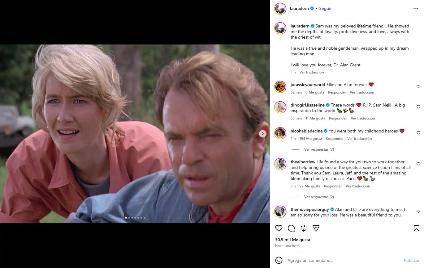 Emotiva despedida de Jeff Goldblum y Laura Dern a Sam Neill
