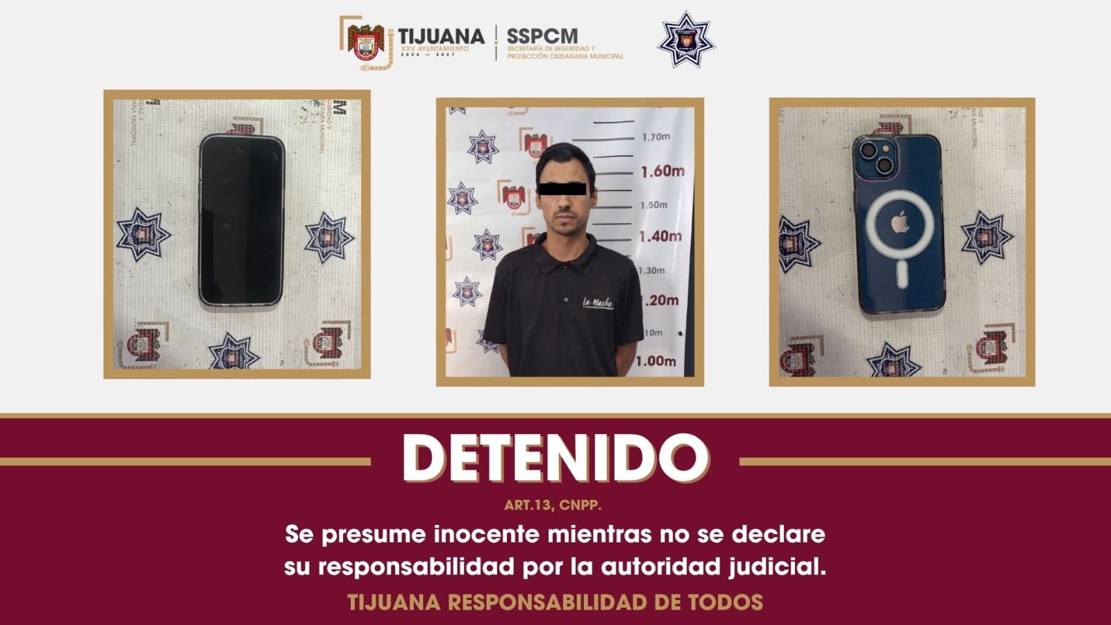 Policía de Tijuana detiene a presunto responsable de robo y allanamiento.