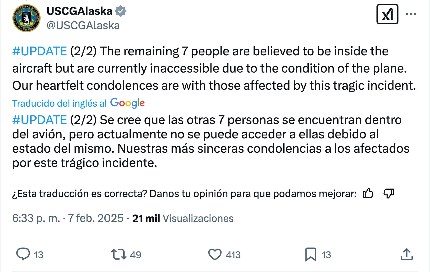 Avión desaparecido en Alaska