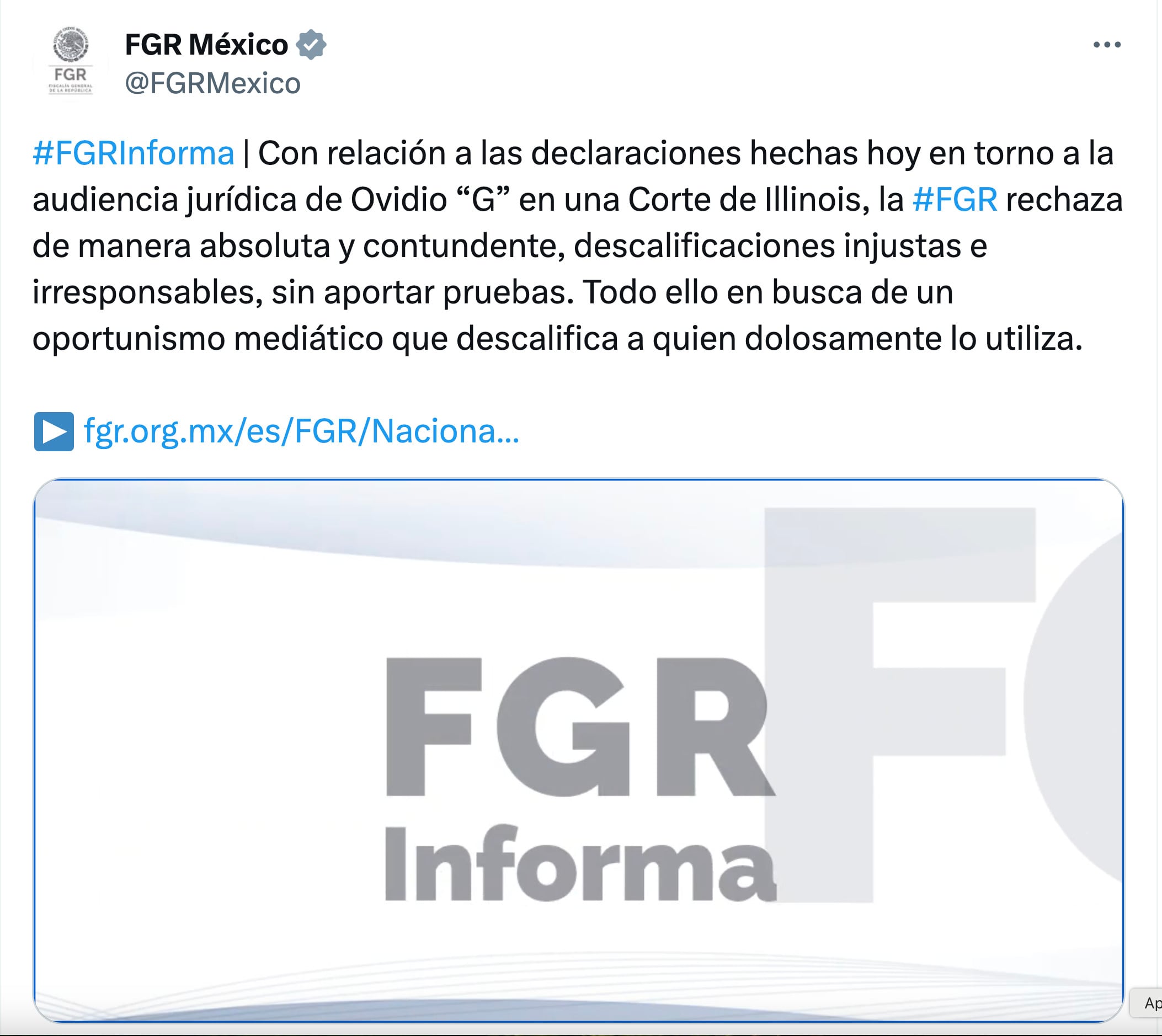 FGR sobre Ovidio Guzmán