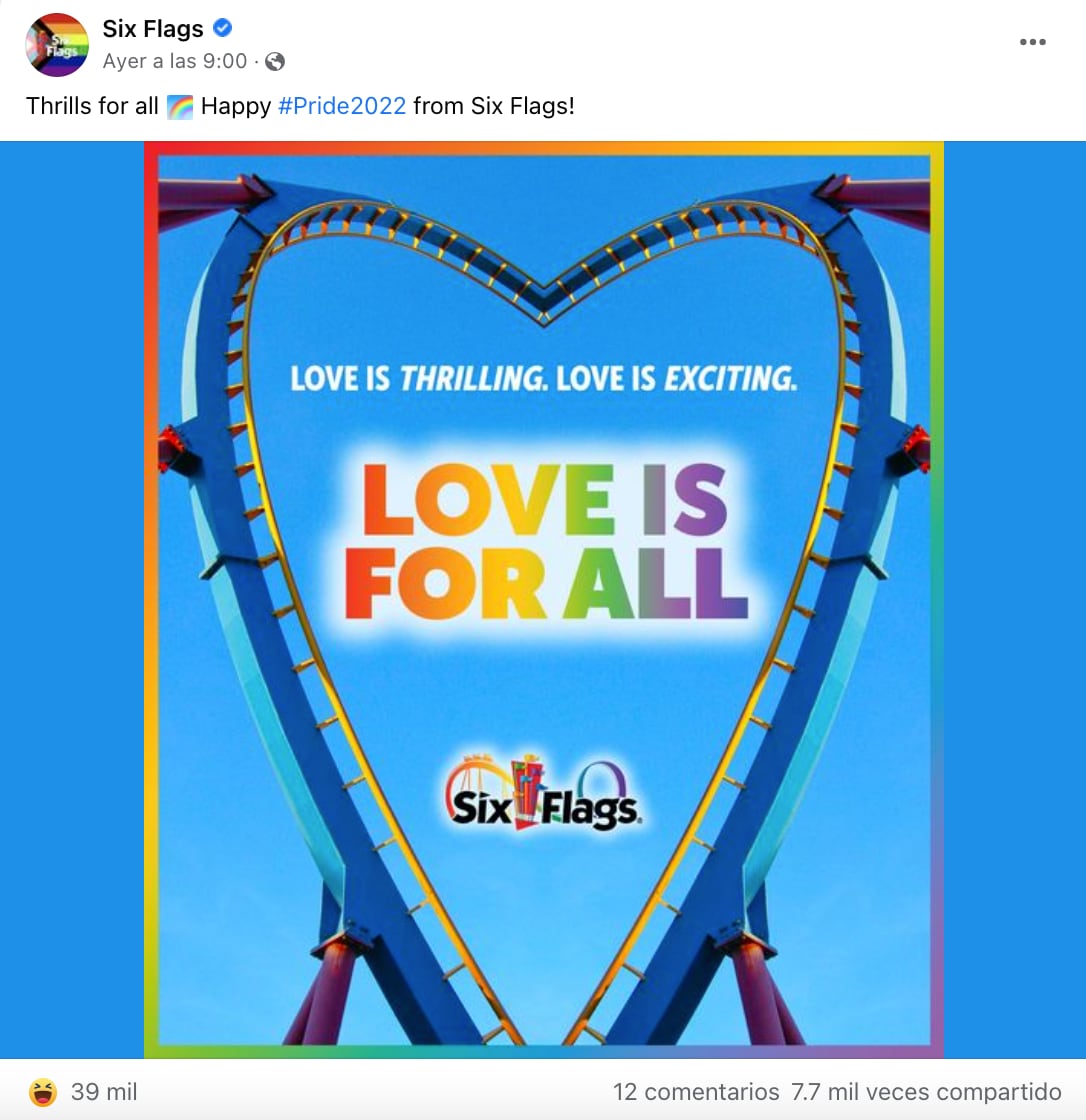 Publicación de Six Flags en Facebook
