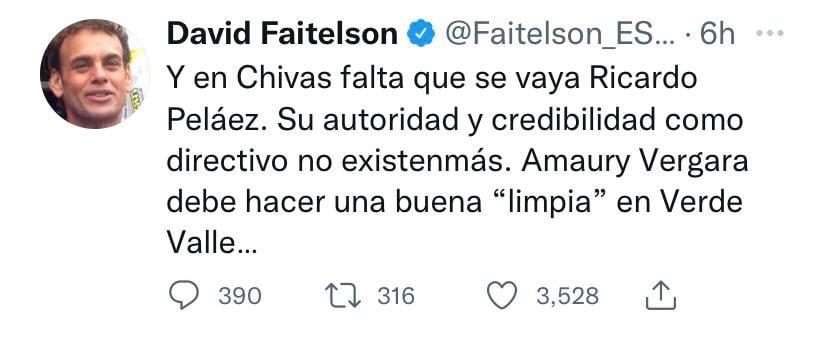 David Faitelson pide que Ricardo Peláez también salga de Chivas junto con Marcelo Michel Leaño.
