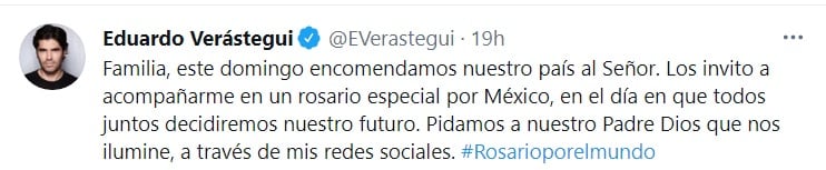Eduardo Verástegui invita a un rosario por México