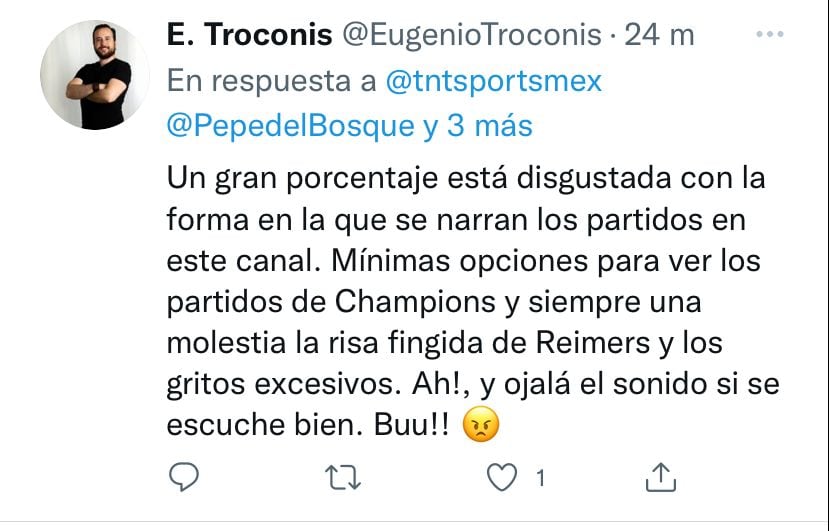 Usuarios mostraron su disgusto por la forma de narrar de los comentaristas de TNT Sports.